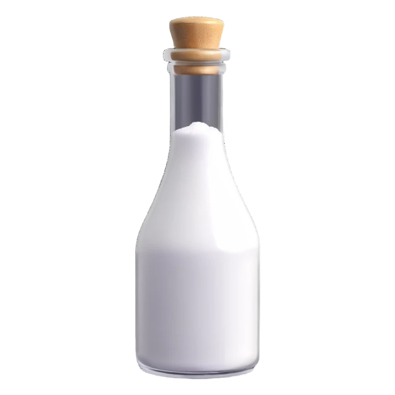 3D style salt bottle, realistic, clear glass, white salt inside, simple background sticker