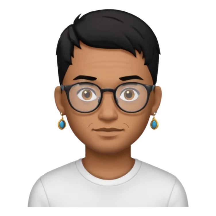 man with tattoo, black hair, wearing glasses, have 1 earring sticker