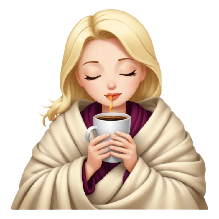 Glamour girl inside a blanket sipping coffee eyes closed sticker