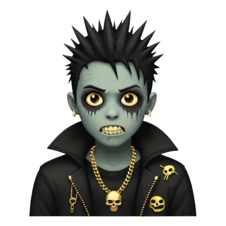 zombie emo black boy emoji with spiky hair and gold grillz sticker