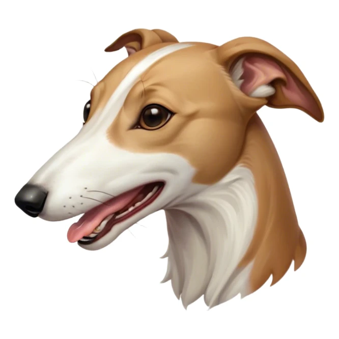 Cinematic Cute Yawning White and Brown Greyhound Portrait Emoji, Head tilted slightly with a dramatic, wide-open yawn, showcasing a pristine white Fur with bold brown markings, floppy ears slightly drooping, round eyes barely open in drowsy contentment, Simplified yet irresistibly adorable features, highly detailed, glowing with a soft, cozy glow, high shine, relaxed yet expressive, stylized with a touch of whimsy, bright and endearing, soft glowing outline, capturing the essence of a sleepy yet affectionate companion, so drowsy it feels like it could stretch out of the screen and curl up for a nap! sticker