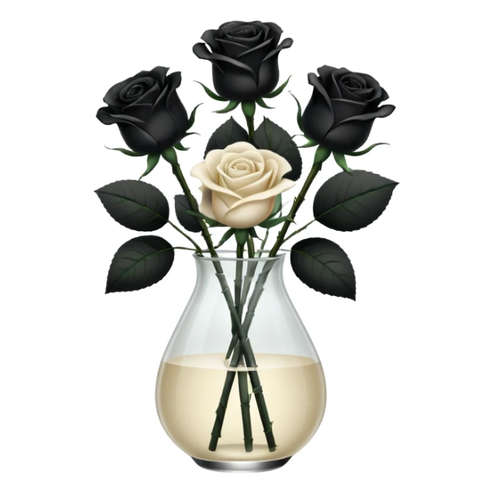 Black and ivory roses in transparent vase sticker