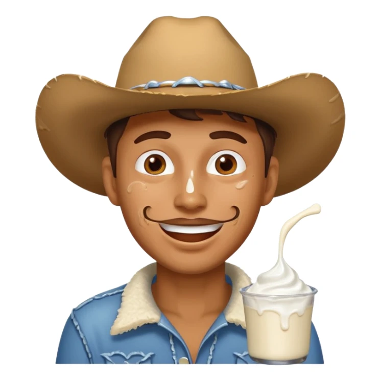 Happy Cowboy with white yogurt all over face and dripping sticker
