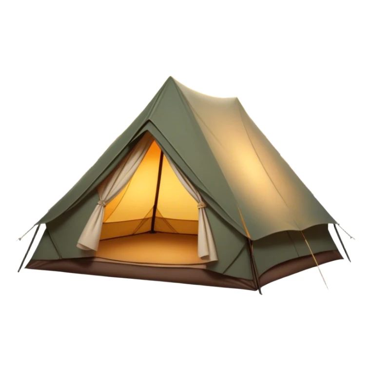 Cinematic Realistic Tent, a sturdy canvas tent nestled among tall trees, warm golden light spilling from inside, gentle folds in the fabric visible, glowing against the cool, dark forest backdrop, evoking a sense of adventure and comfort. sticker