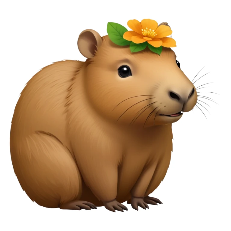 Simple Capybara face with body from the side with flower stem in its mouth sticker