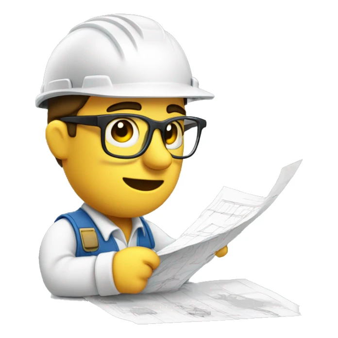 Builder looking at blueprints, he has his glasses resting on his nose and he looks cofused sticker