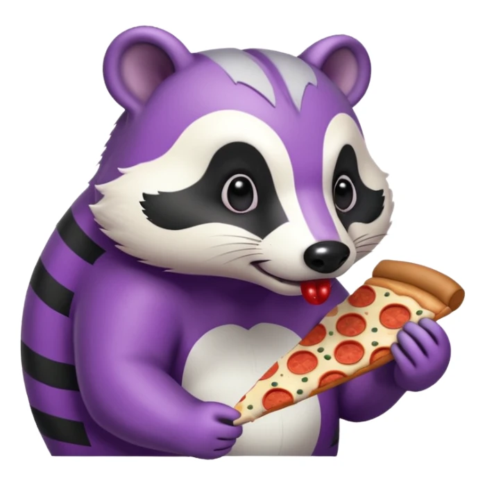 badger eating pizza purple and white sticker