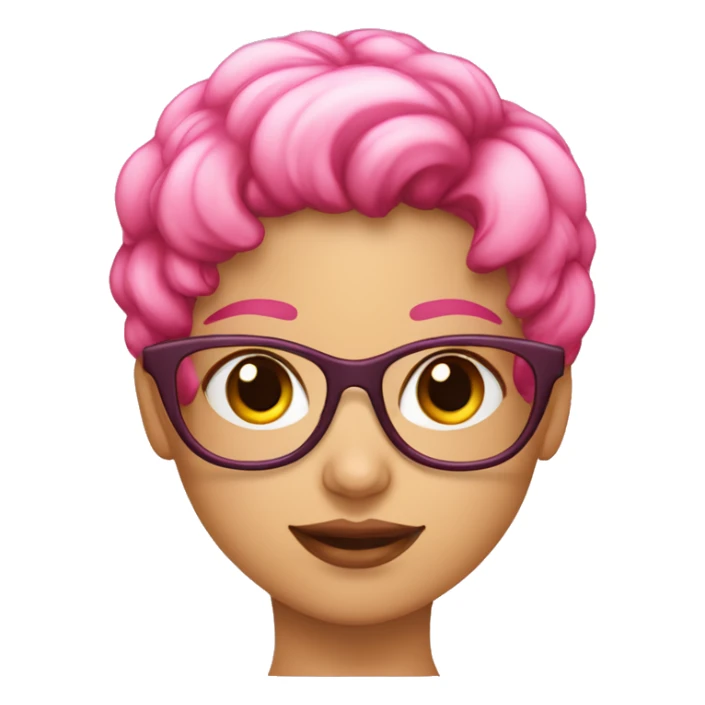 Niña con lentes rosado transparente, pelo corto, ojos marrones  sticker