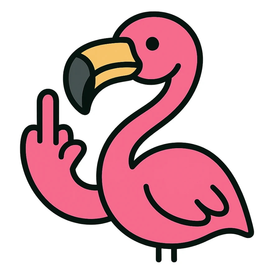 flamingo showing middle finger, colorful icon sticker