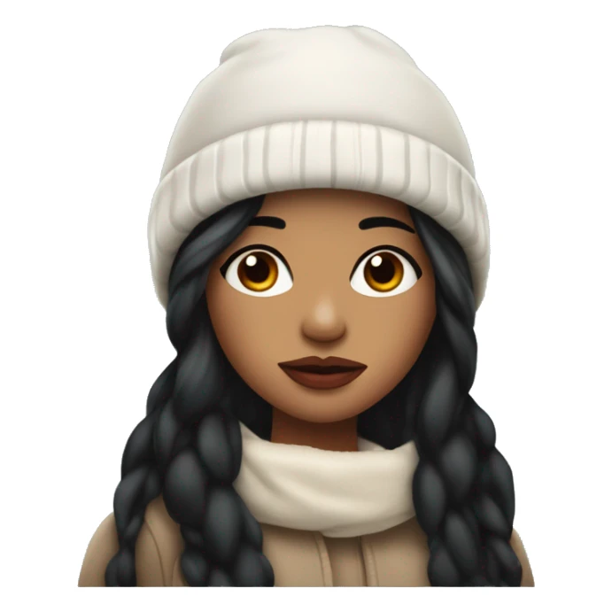beautiful girl with long flowy black hair and pouty reddish lips wearing winter hat sticker