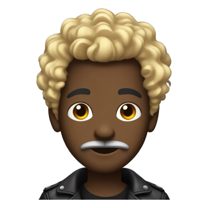 smug looking darkskin boy in leather jacket with blonde curly hair and mustache and beard and multiple ear piercings  sticker