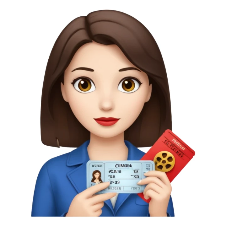 a women White and brunette and her cinéma ticket  sticker