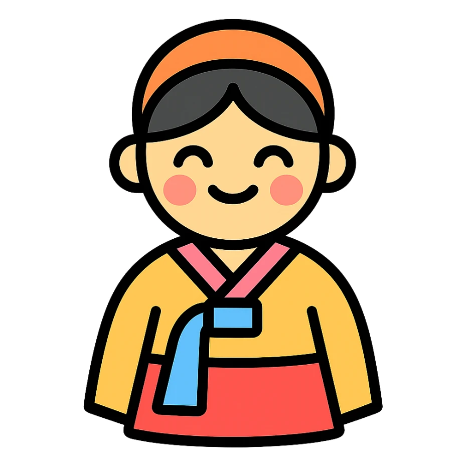 playful hanbok icon, rounded shapes, cheerful expression, Korean dress sticker