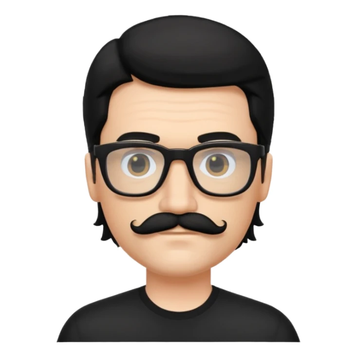 White man with black mullet and mustache wearing black glasses  sticker