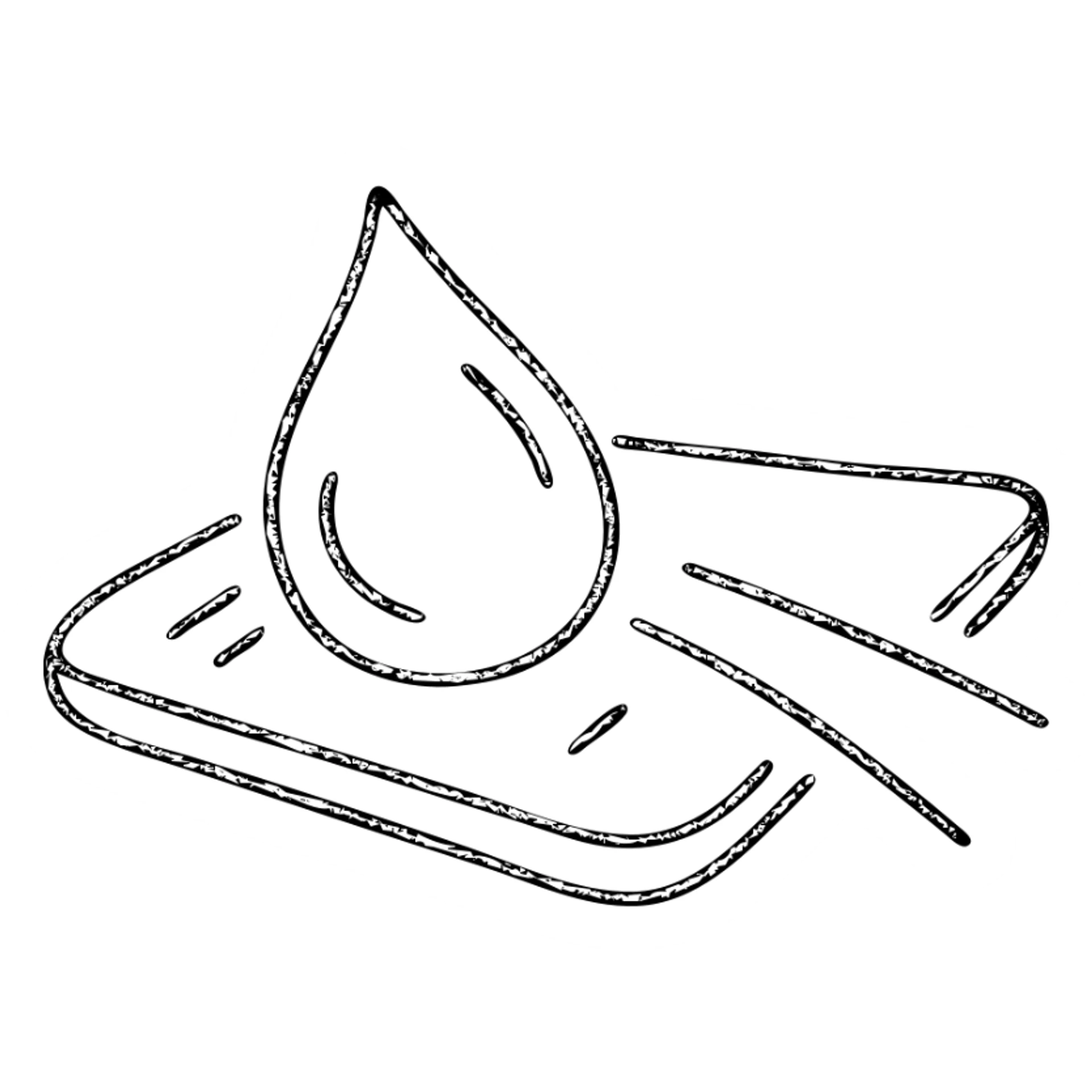 hand-drawn outlined icon of a light blue or silver water droplet sliding on glossy black paint of a high-end vehicle, subtle repellent effect with lines, clean and modern sticker