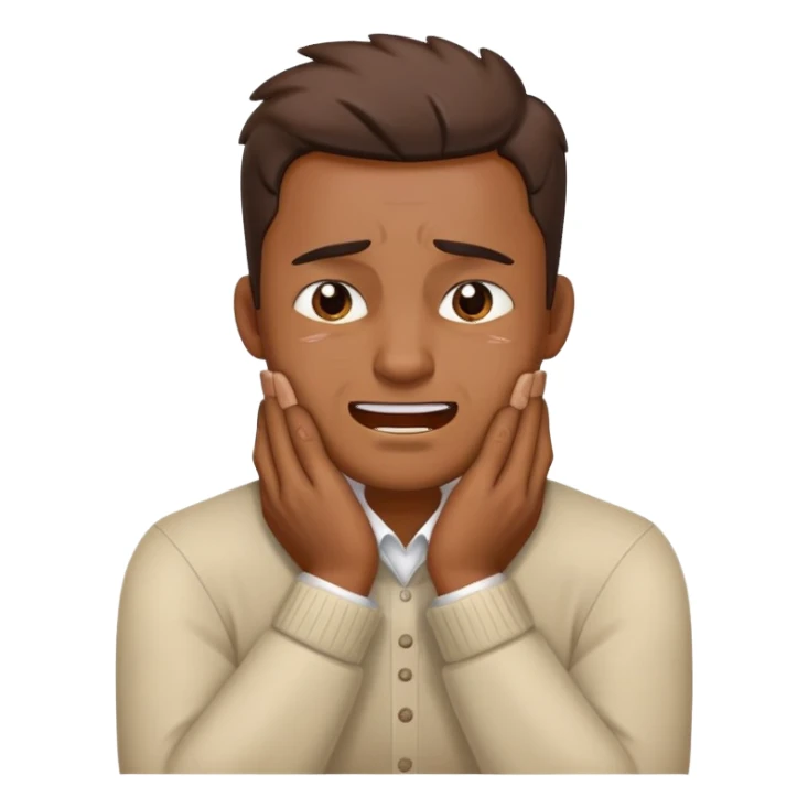 A man holding neck with both hands the hands are crosed and he is like crying smiling and he is angry sticker