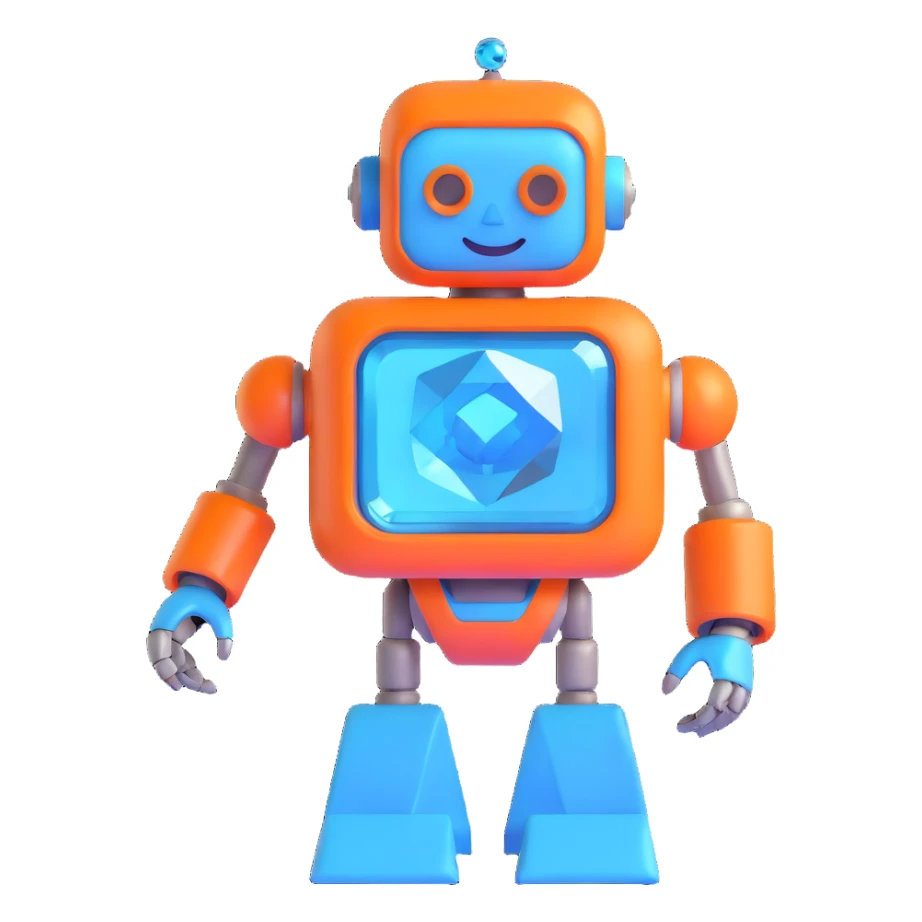 smiling robot and a large blue diamond with enhanced details sticker