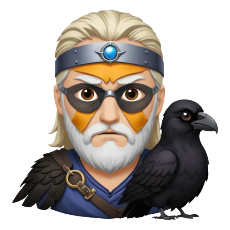 norse god odin with eyepatch on his left eye and raven on his shoulder sticker