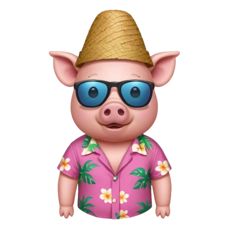 Pig with aloha shirt, birthday hat, sunglasses sticker