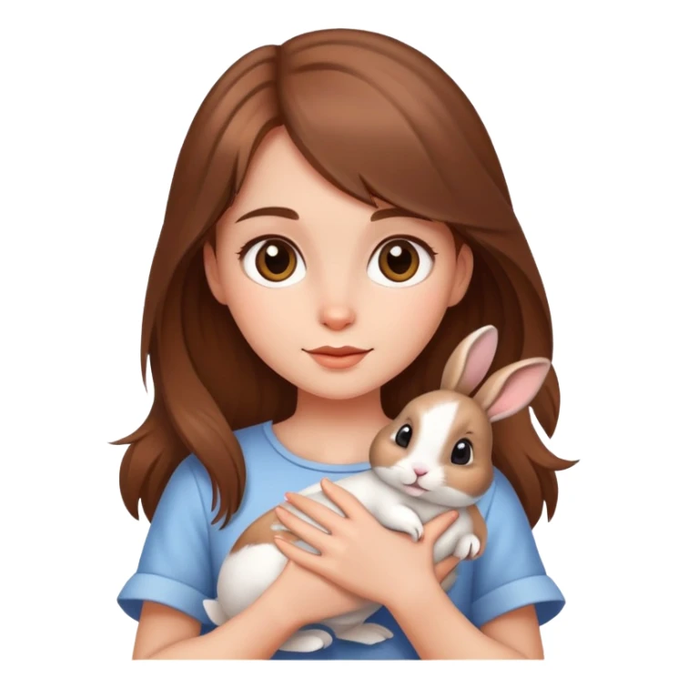 A beautiful brown-haired girl holding a little rabbit sticker