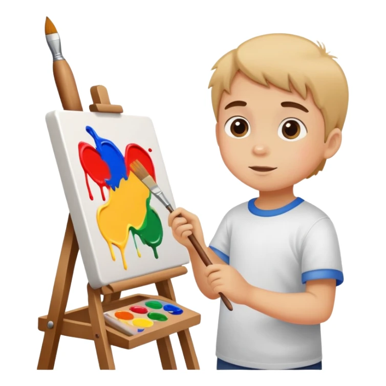 child painting on a canvas with a brush, colorful and creative sticker
