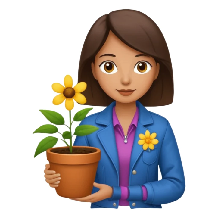 woman holding a flower pot in jacket sticker
