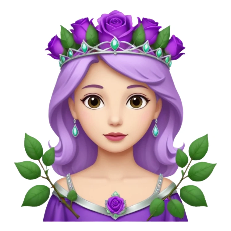Purple rose with silver tiara and a purple emblem leaf wreath sticker