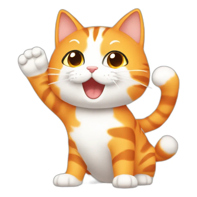 cute orange with white in face anime cat waving sticker