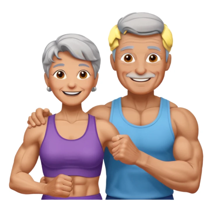 granny with a young pumped up guy emoji iOS 18.1 sticker