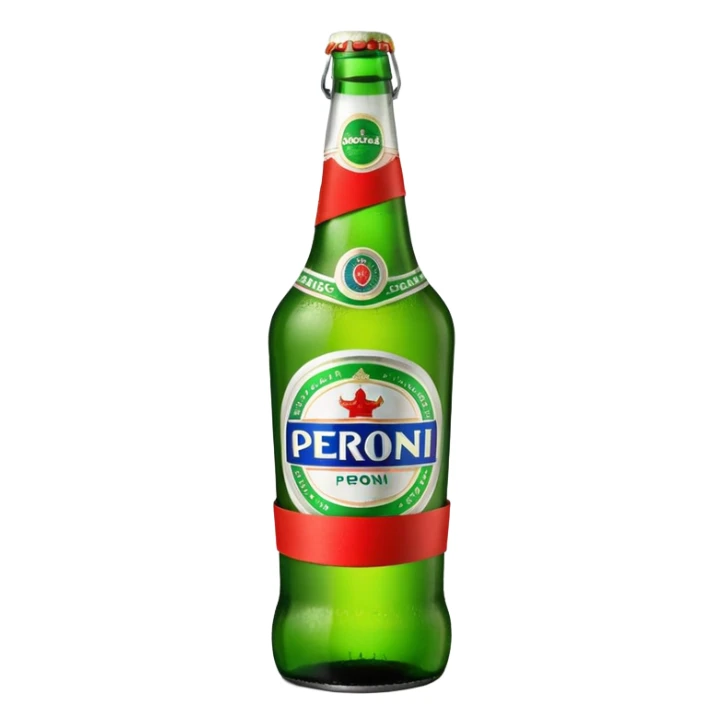 Glass bottle Peroni with red marketing tape sticker