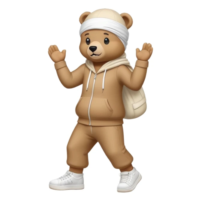 Full-length cartoon bear with white durag, standing on two legs, wearing trendy high-top sneakers, emoji style sticker