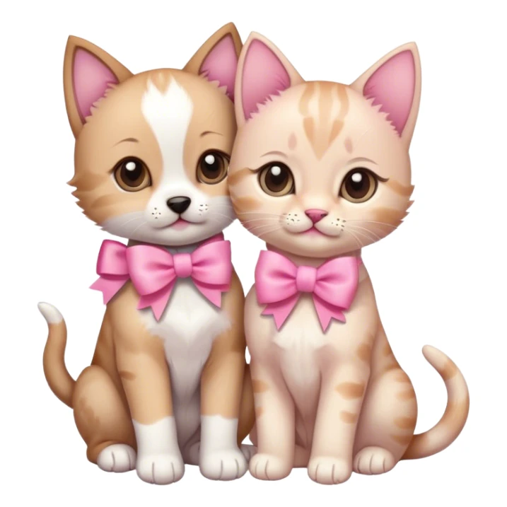 a puppy and a kitten together with pink bow sticker