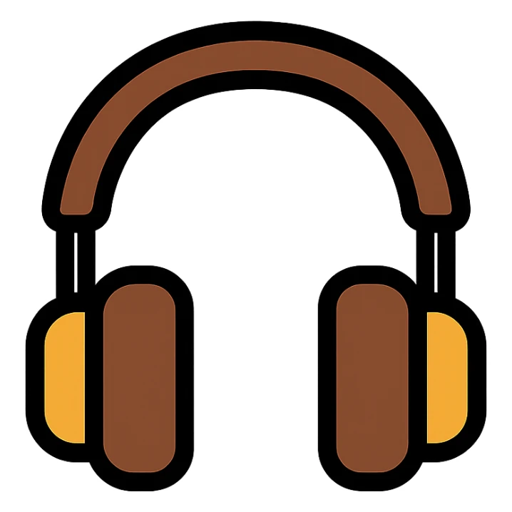 brown headphones, color icon style, simple and clear, suitable for app icon sticker