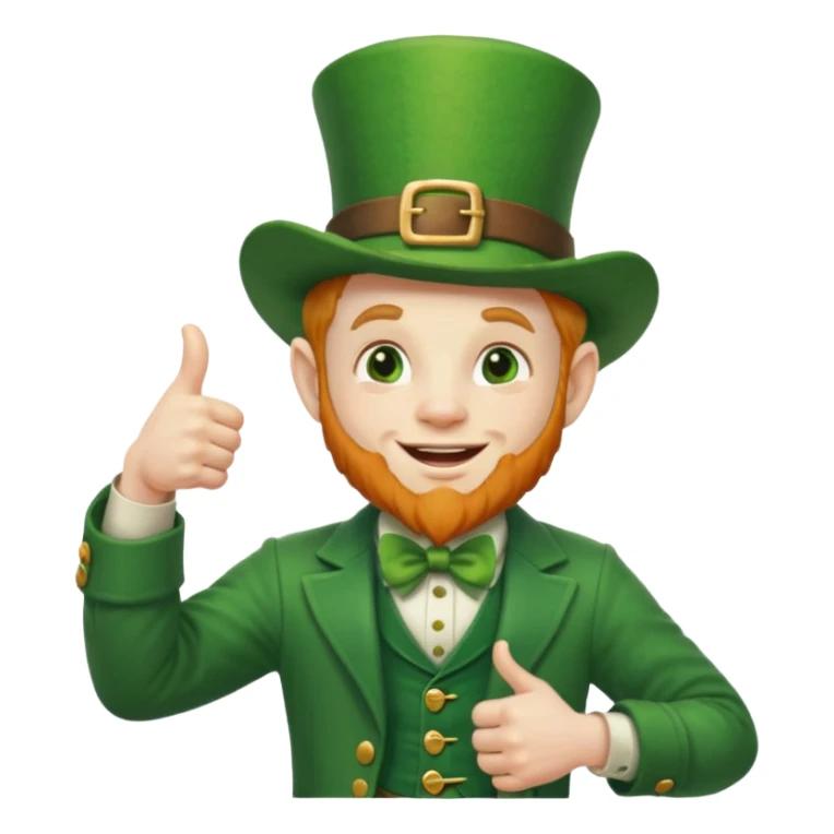 leprechaun looking up, and giving a thumbs up. on his left hand, he is holding his waist sticker