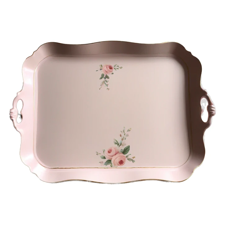 Light pink floral serving tray with handles, shabby chic style sticker
