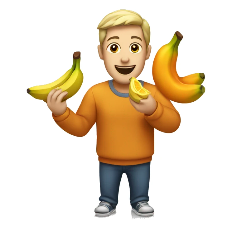 Man enjoying eating a banana with two oranges on it sticker