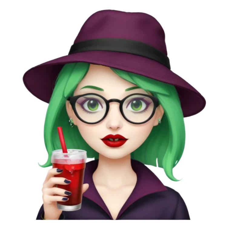 vampire green hair Drink holders with hat, wearing glasses, female sticker