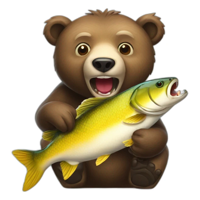 bear catching a fish with his mouth realistic sticker