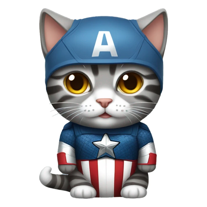 gray tabby cat wearing a Captain America costume  sticker