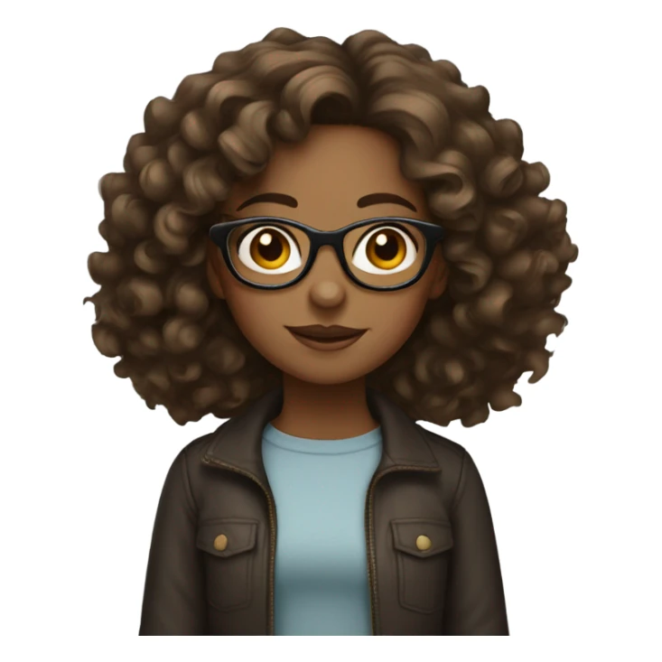 girl with medium length curly hair and glasses, brown skin  sticker