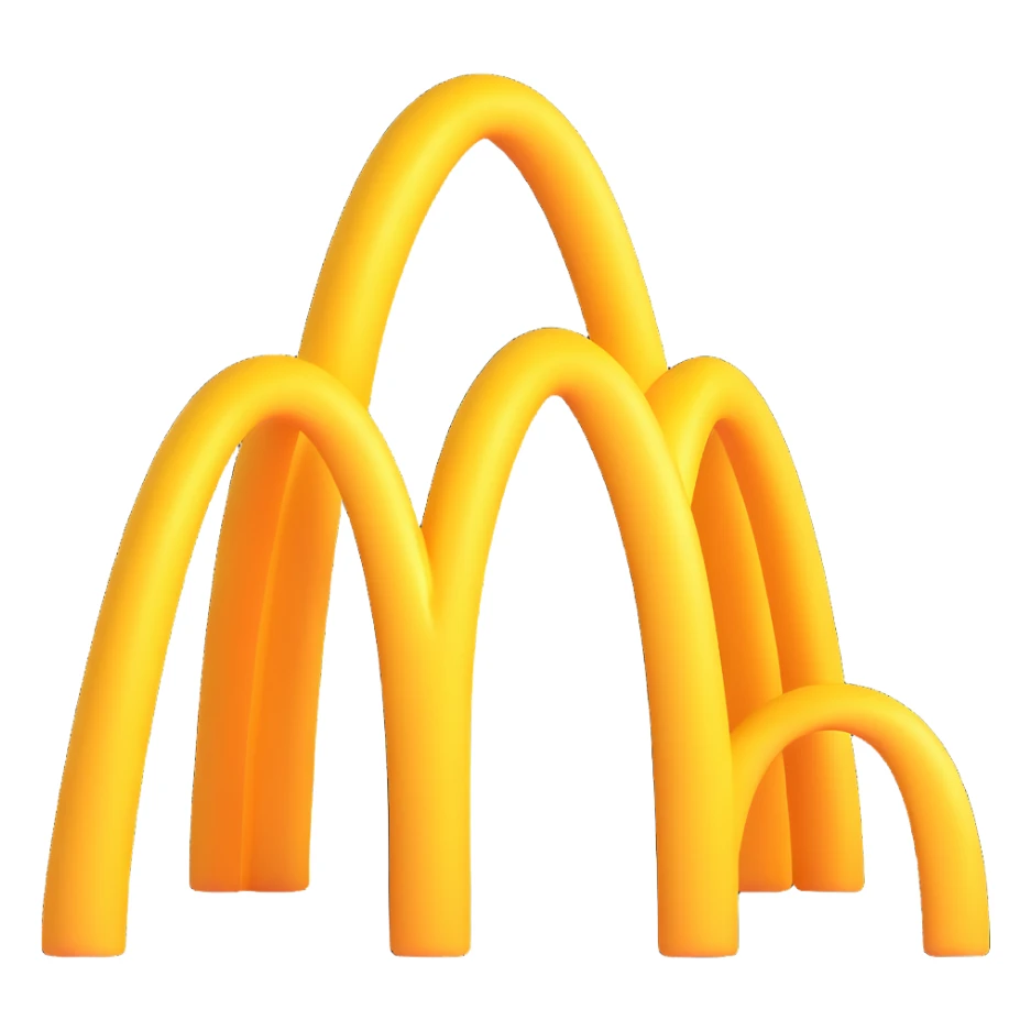 fake McDonald's logo with 3D effect, distorted arches, shiny and humorous sticker