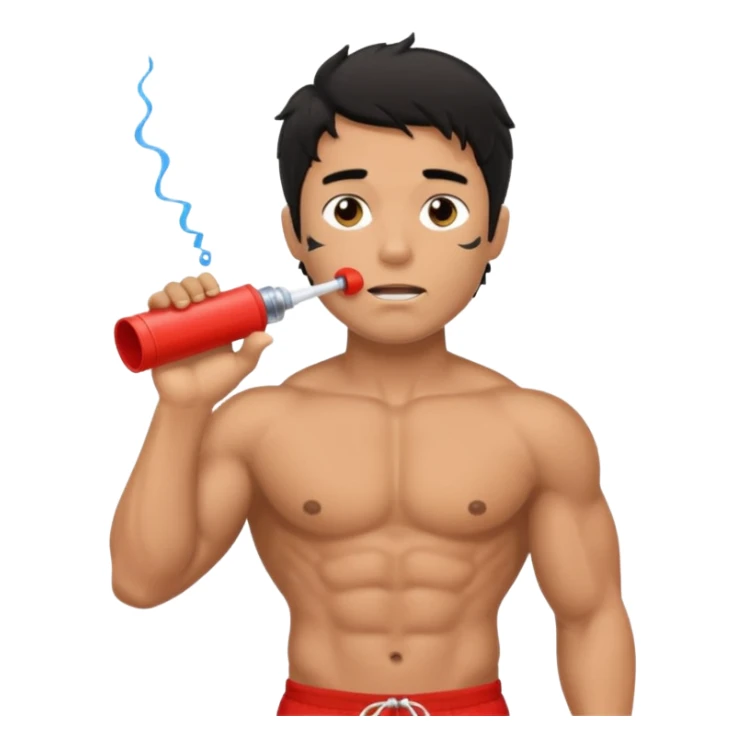 Shirtless Dark Tan Muscular lifeguard with messy black hair with whistle sticker