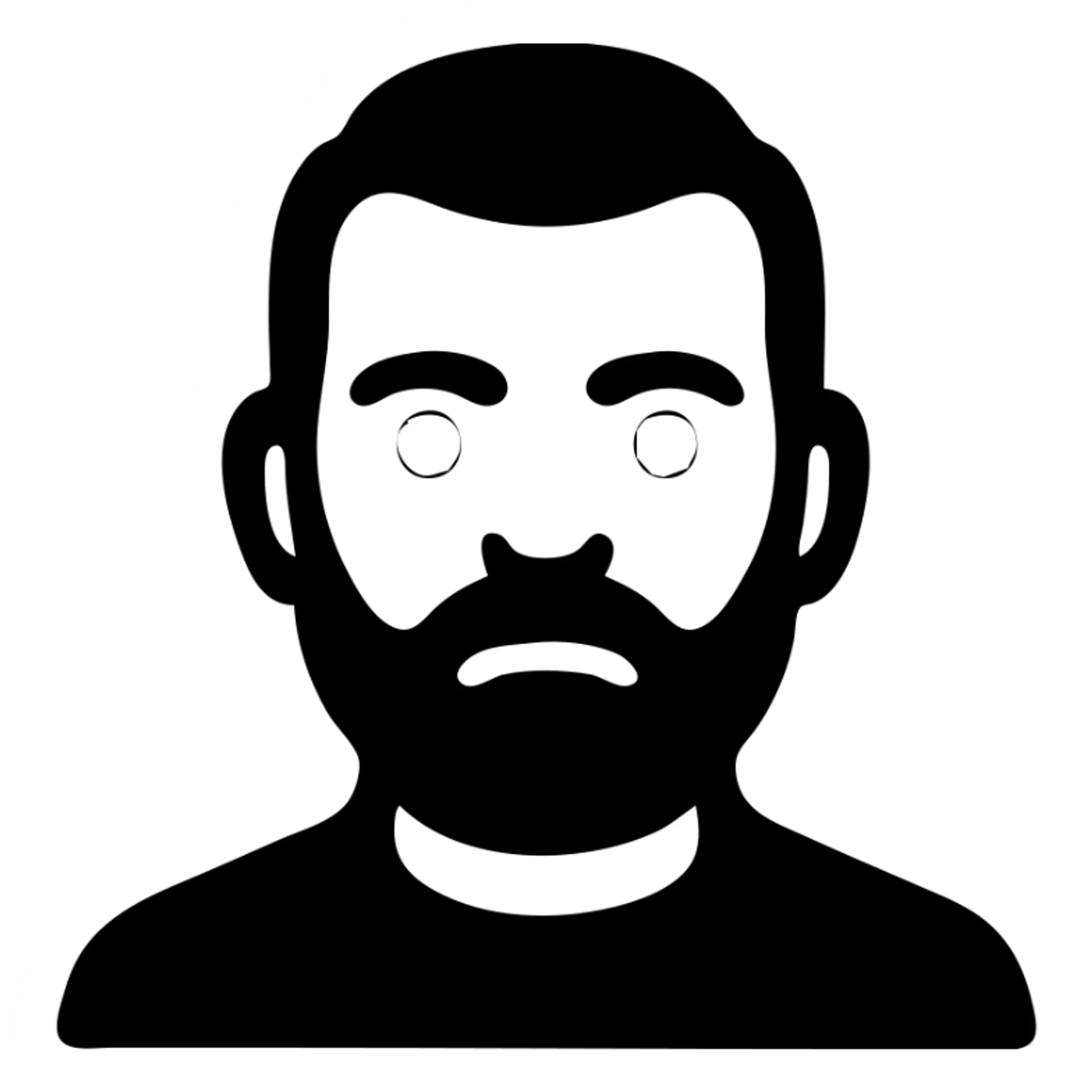 A middle-aged man with a medium slightly gray beard, short hair cut to the scalp on the sides and combed back on top, blue eyes sticker