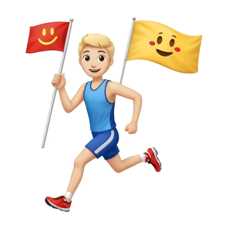 happy runner waving a flag that says 'emojiland' sticker