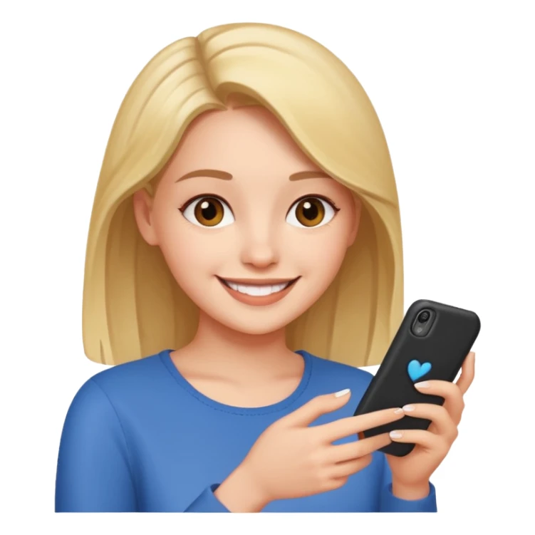 young woman scrolling on her phone @emoji sticker
