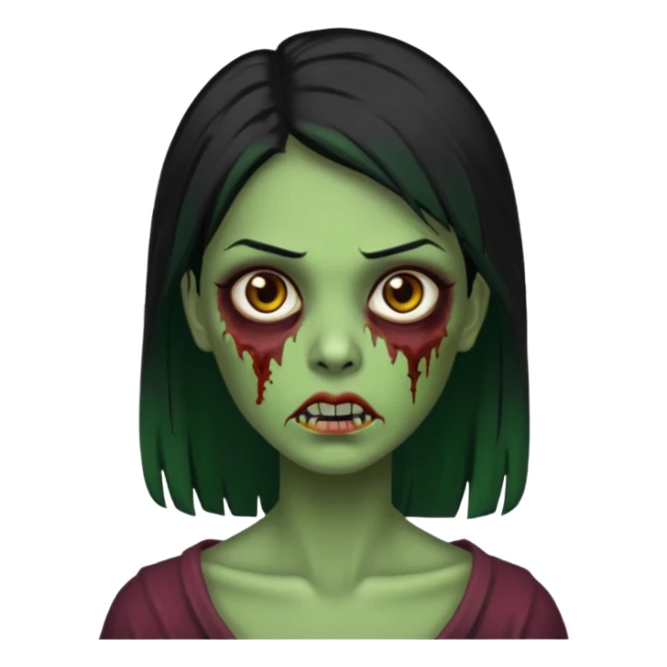 Faça uma zombie verde mulher com cabelos pretos e lisos de olhos castanhos sticker