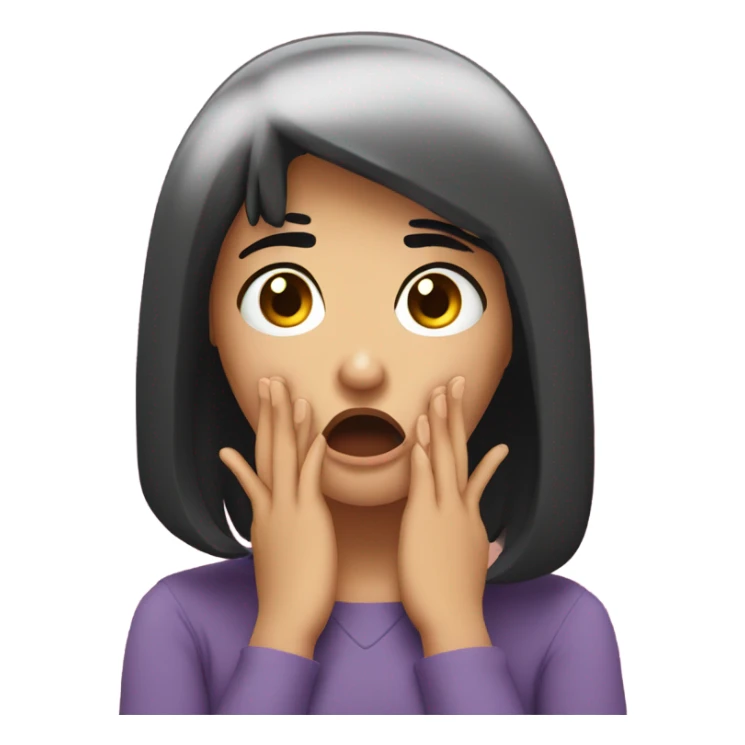 Shocked girl face and hands on face , black hair  sticker