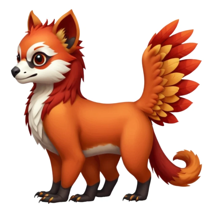 A beaked beaky 4-legged, feral, digitigrade, lanky, elegant, Gryphon-Griffin-Griff-Avian-hybrid, with a long beak, with Red-Panda-colors and markings, full body, cute, realism, hyper-realistic  sticker