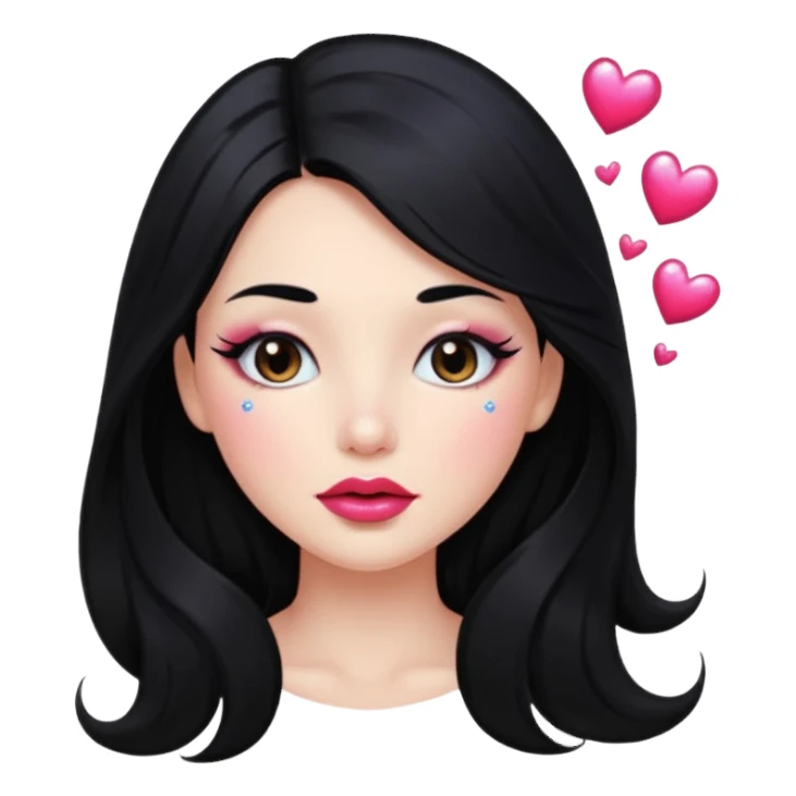 douyin long black hair glossy lips glittery girl sticker