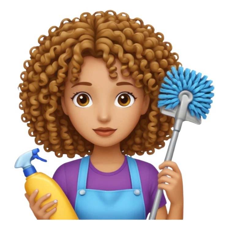 girl cleaning with curly hair sticker